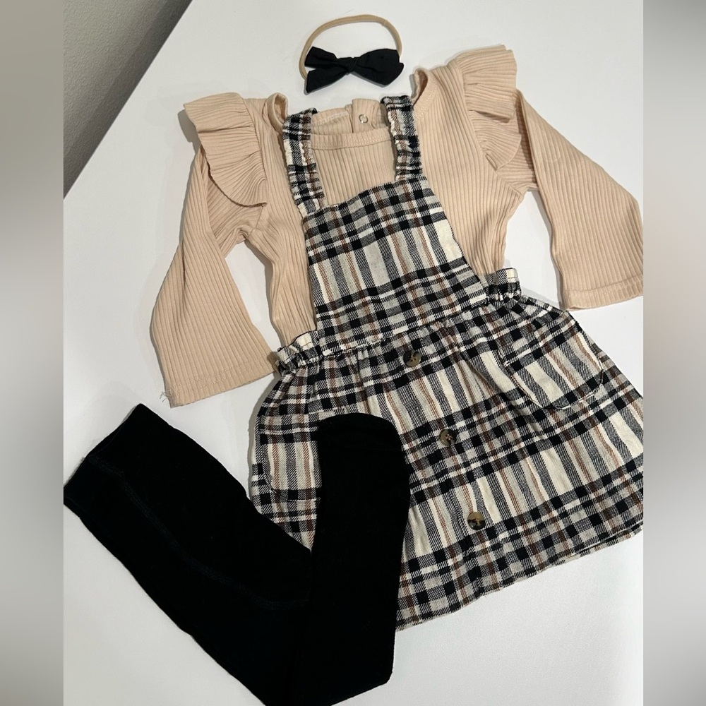 ZARA BABY Black, Brown, Ivory Plaid Jumper Dress Sz 18-24 Mon
